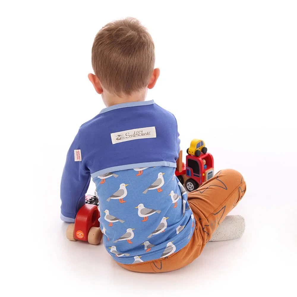 ScratchSleeves | Kratzhandschuhe mit Ärmeln für juckreizgeplagte Babys und Kleinkinder | Blau