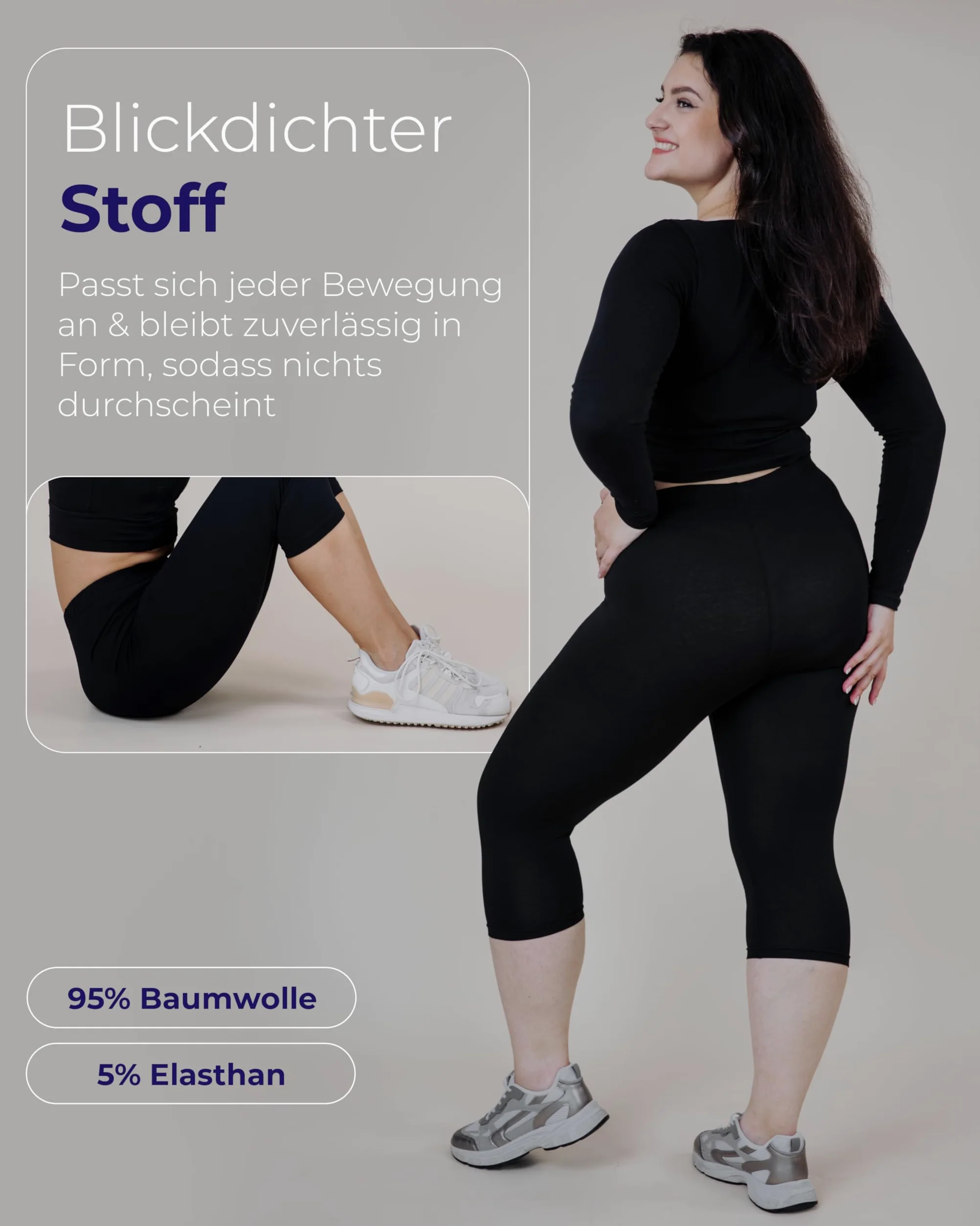 SES Capri Leggings Damen 3/4 Lang - 2er Pack 32-34 bis 56-58 - blickdichte & elastische Capri-Leggings mit weichem Bund & Perfekter Passform - Baumwolle mit Elasthan