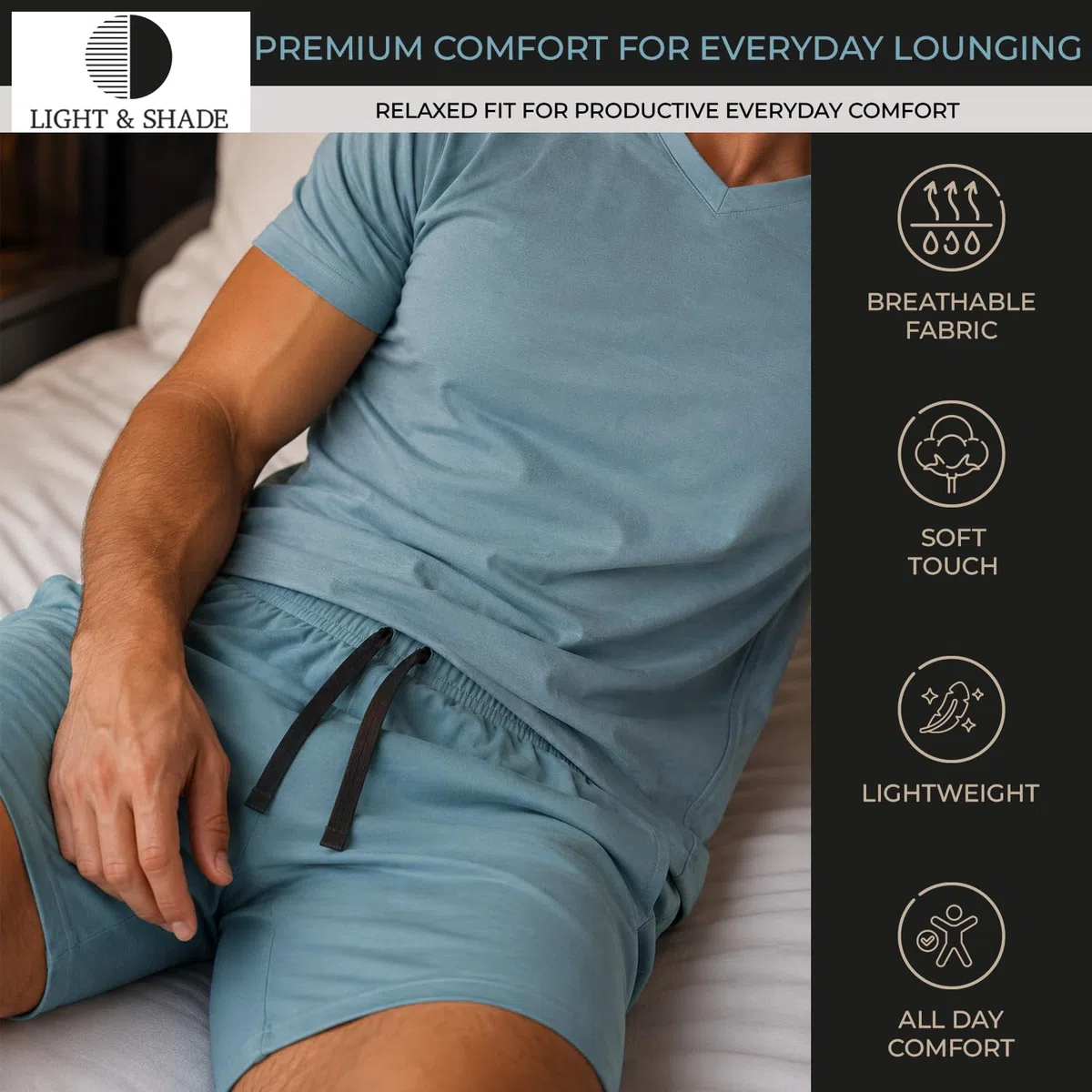 Light & Shade Pyjama-Set mit Oberteil und kurzer Hose für Herren