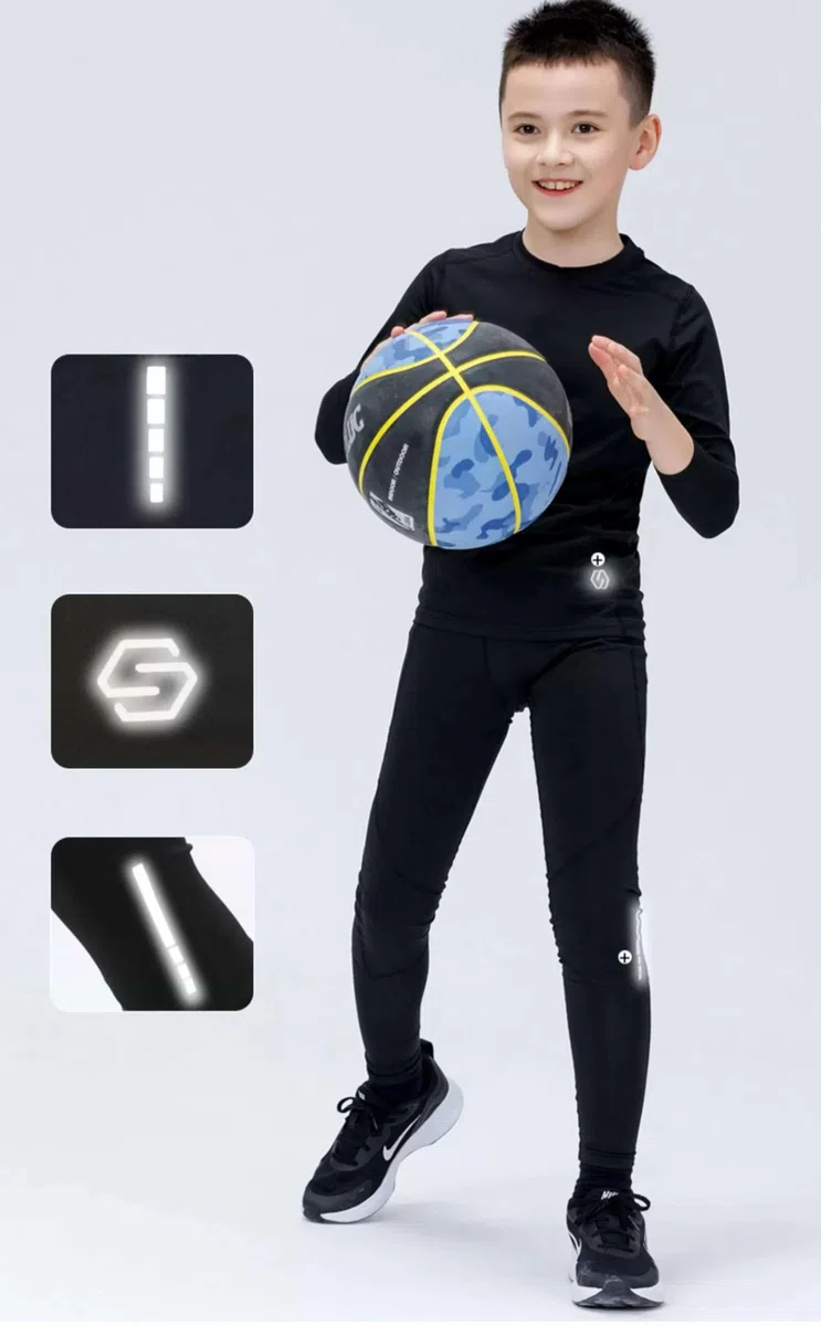 Echinodon Jungen Sportunterwäsche Fußball Reflektoren Schnelltrocknend Kinder Funktionsunterwäsche Set für Training Fitness Basketball