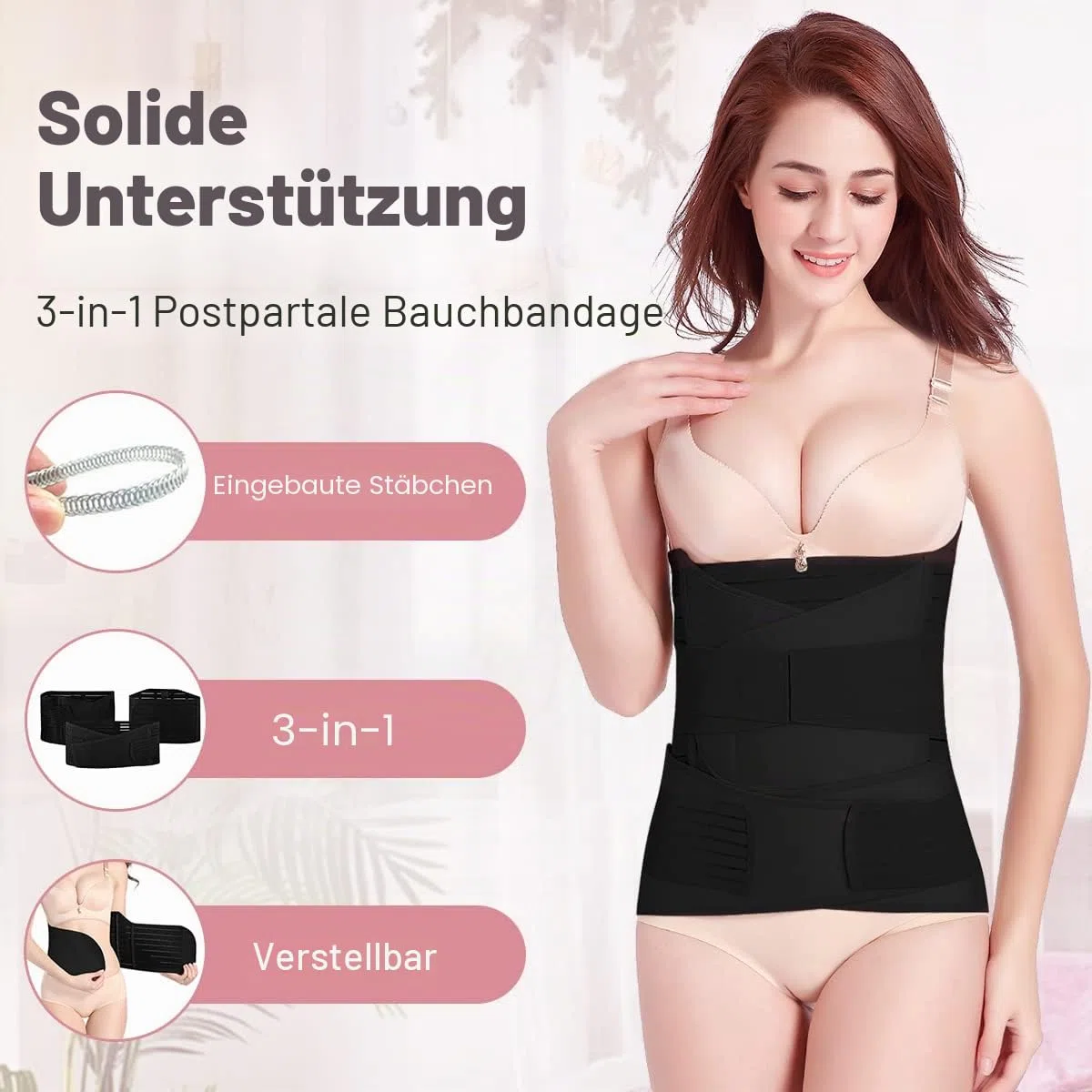 3 In 1 Bauchgurt Nach Geburt: Postpartum Gürtel für Damen - Rückbildungsgürtel Nach Geburt 3 Phasen Post Partum Belt, M/L
