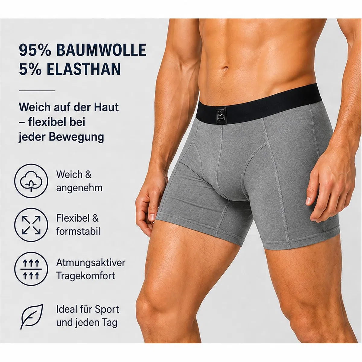 SITZTGUT 3er Pack Sport Boxershorts Herren, Mit leicht längerem Bein, Einfarbig, Größe S-4XL
