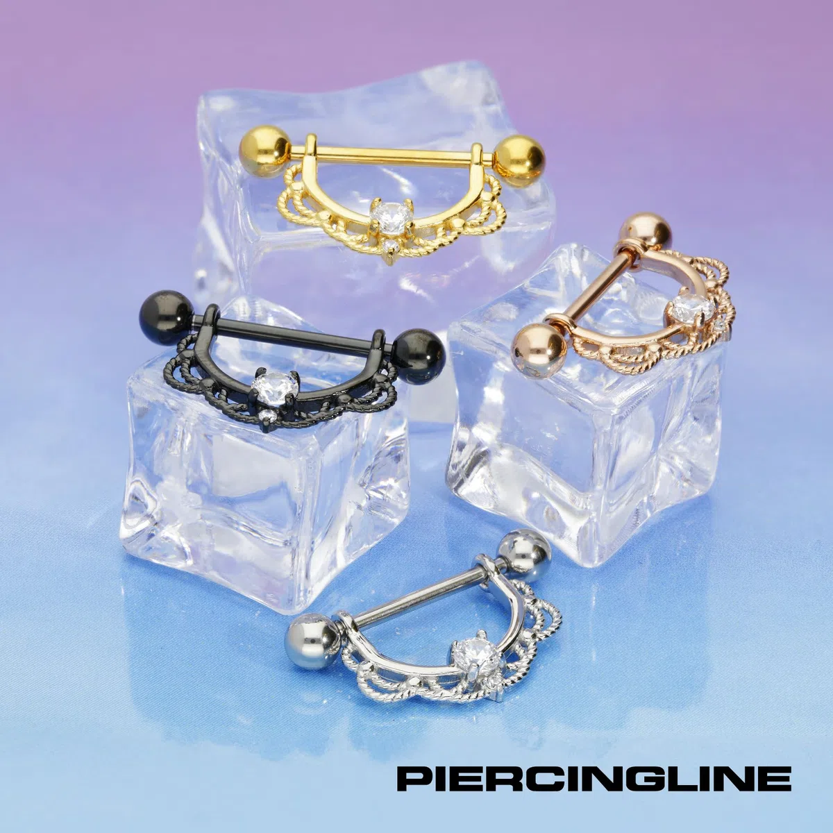 PIERCINGLINE Chirurgenstahl Nippelpiercing Barbell | ORIENTALISCHES DESIGN + KRISTALL | Piercing Brust Nippel Brustwarze | Farb & Größenauswahl