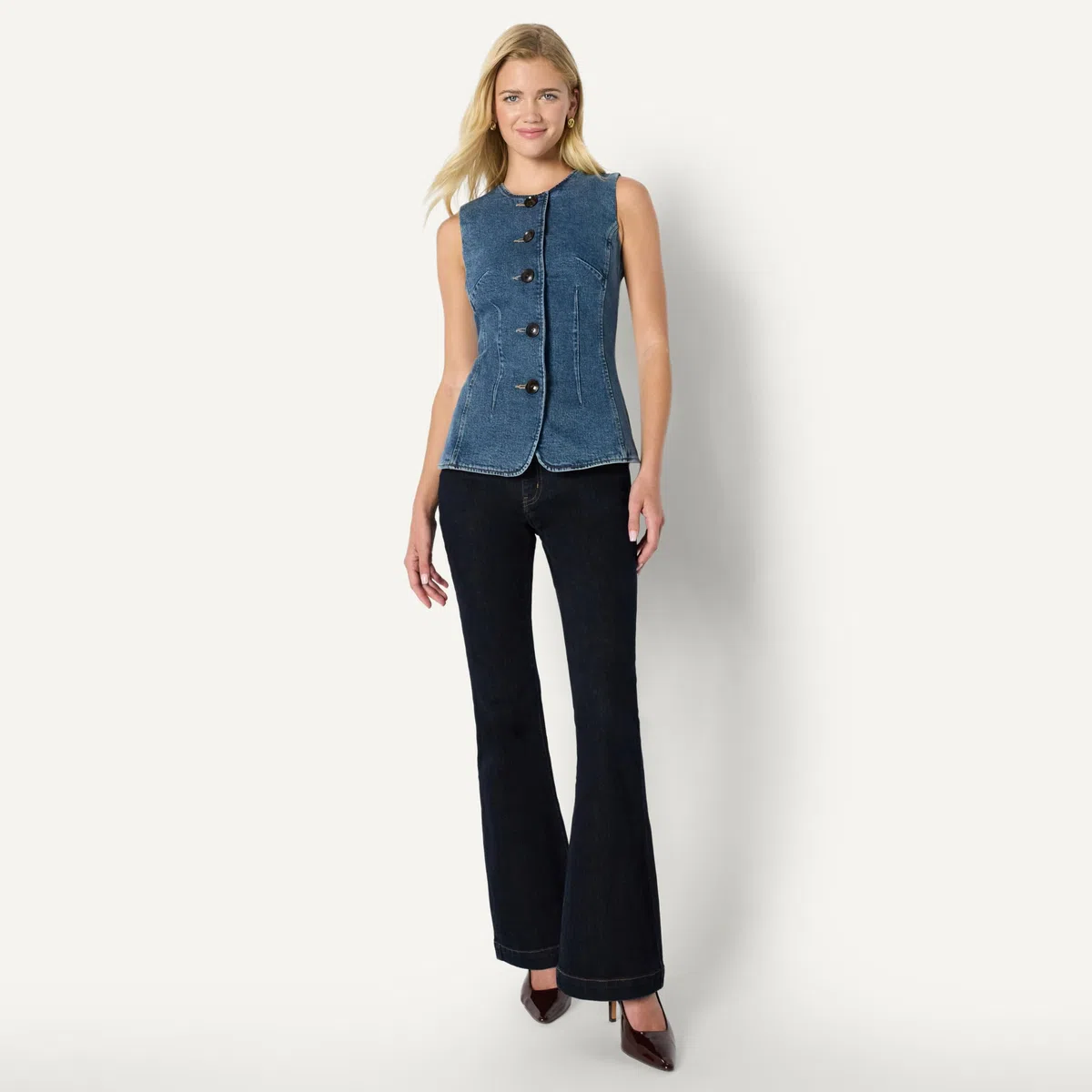 Amazon Essentials Damen Regular-Fit-Jeansweste Verdeckte Knopfleiste
