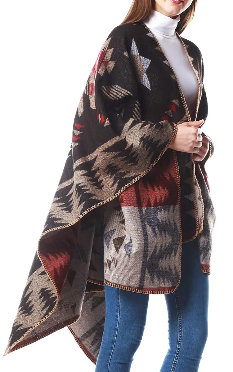 Miaikvs Damen-Poncho mit offener Vorderseite wendbar übergroße Decke Cardigan