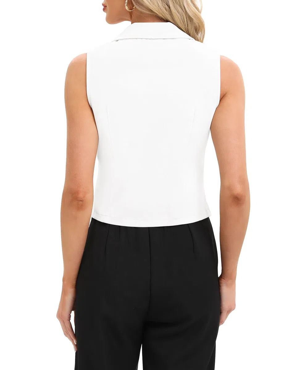 MINTLIMIT Damenweste, Revers, ärmellos, Blazer, Knopfleiste, gefüttert, Vintage-Stil, vorne gefüttert