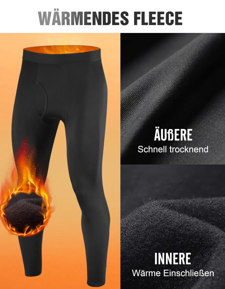 YESWEL 2er Pack Unterhosen Männer Lang, Warme Fleece Thermohose Herren mit Eingriff, Winter Thermounterhose Ski & Outdoor（M-XL）
