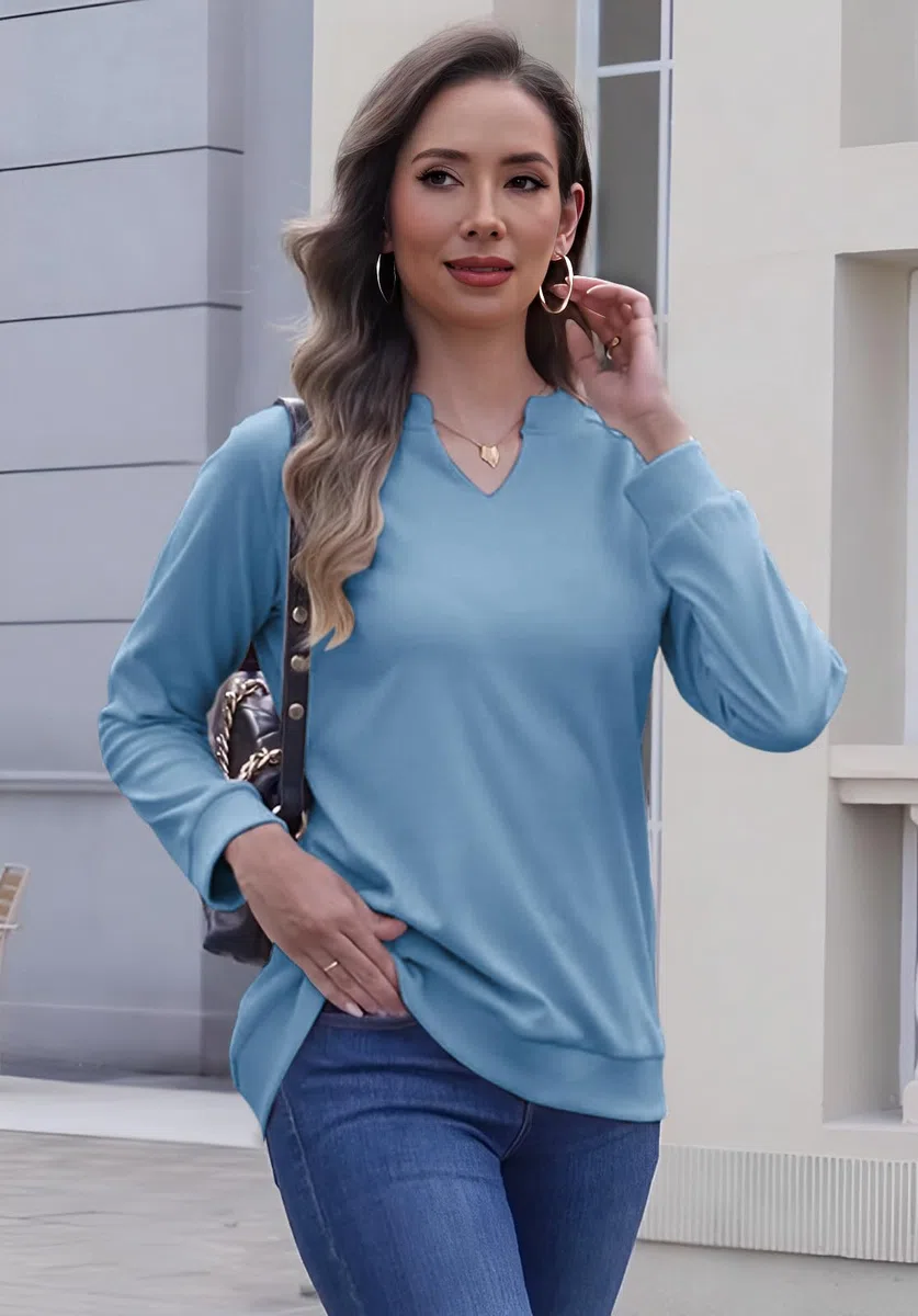 Cuptacc Pullover Damen Langarmshirt Damen V-Ausschnitt Oberteile Elegant Weich Herbst Mode Lässig Einfarbig T-Shirts