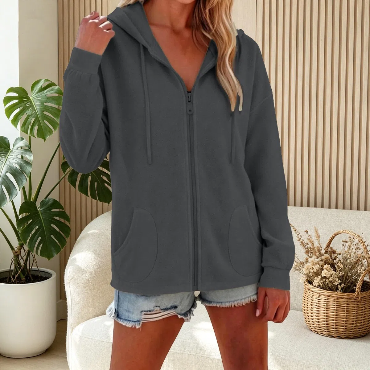Hoodie Damen Reißverschluss Mantel Zipper Kapuzenjacke - Freizeit Übergangsjacke Sweatjacke Locker Pullover Oversized Cardigan Jacke Langarm Sportjacke Sweatshirt