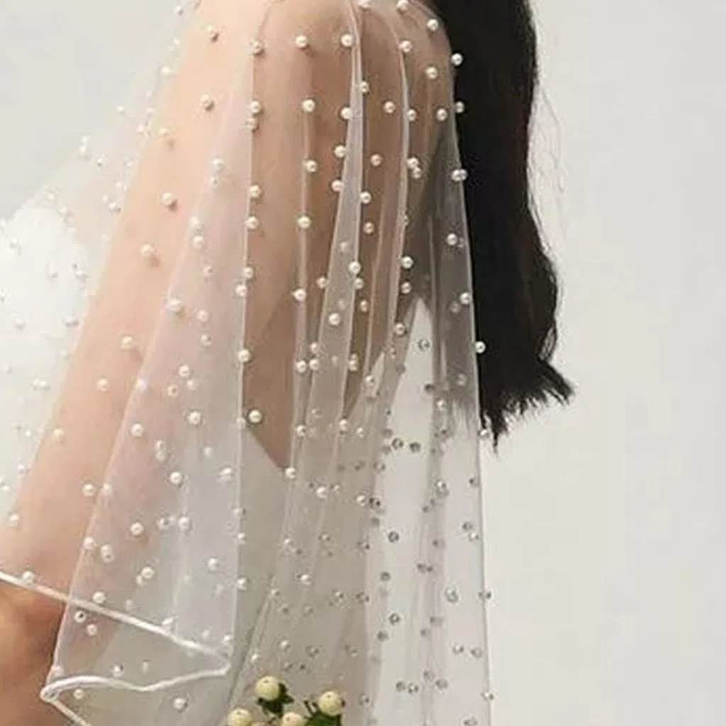 DAISHIAO Hochzeitsaccessoires, Bolero, Brautumhang, Perlen, Hochzeits-Umhang, kurze Vorderseite, langer Rücken, Damen-Wickelumhang, Abend-Wickelschal