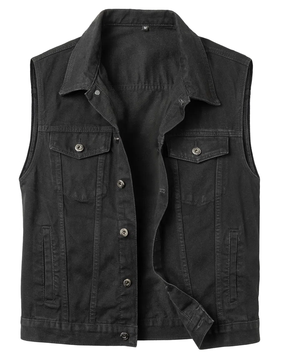 Herren Jeansweste Biker Kutte Weste Ärmellose Jeansjacke Kutte Motorrad Jeans Weste für Männer