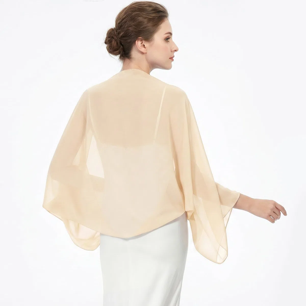 JasGood Stola Damen Festlich Chiffon Schal Sommer Eleganter Schultertuch Leicht Bolero Shrug mit Ärmel Stolan für Abendkleid Brautkleider Hochzeit