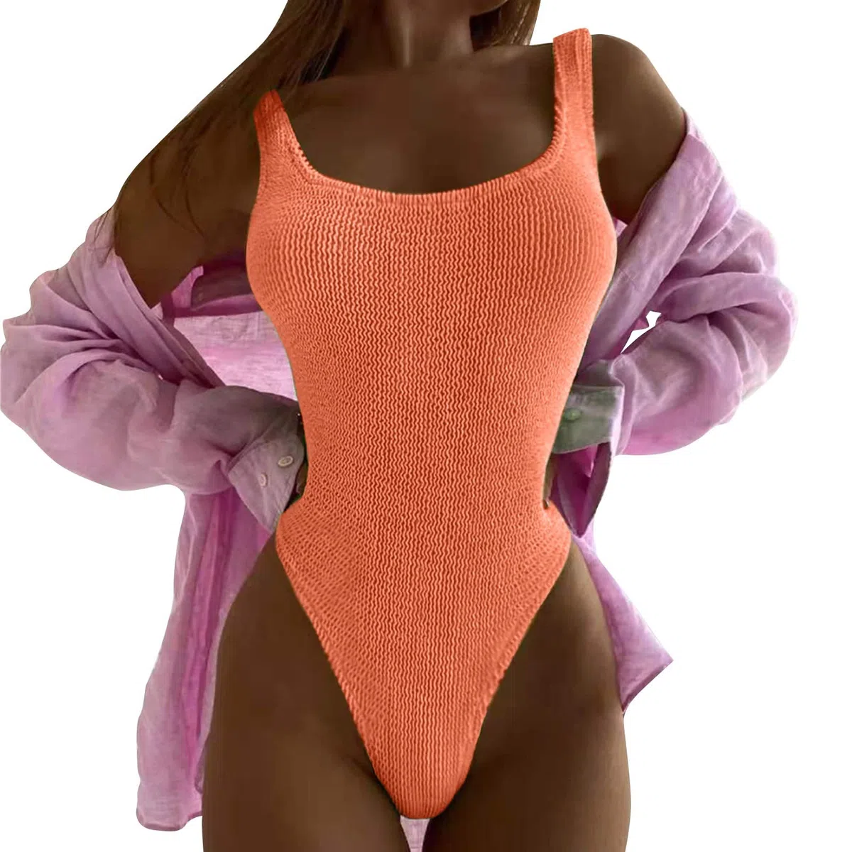 JiJiRuDU Badeanzug Damen Bauchweg High Waist Push up Monokini High Leg Cut Raffung Weicher RIPP Schwimmanzug Einteilige Bademode Swimsuit für Frauen