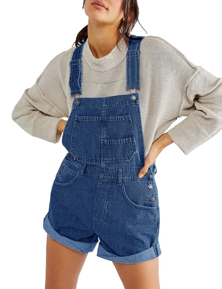 Damen Casual Denim Overall Shorts Lose Verstellbare Träger Latzhose Bib Jeans Shortalls Rompers Hosen