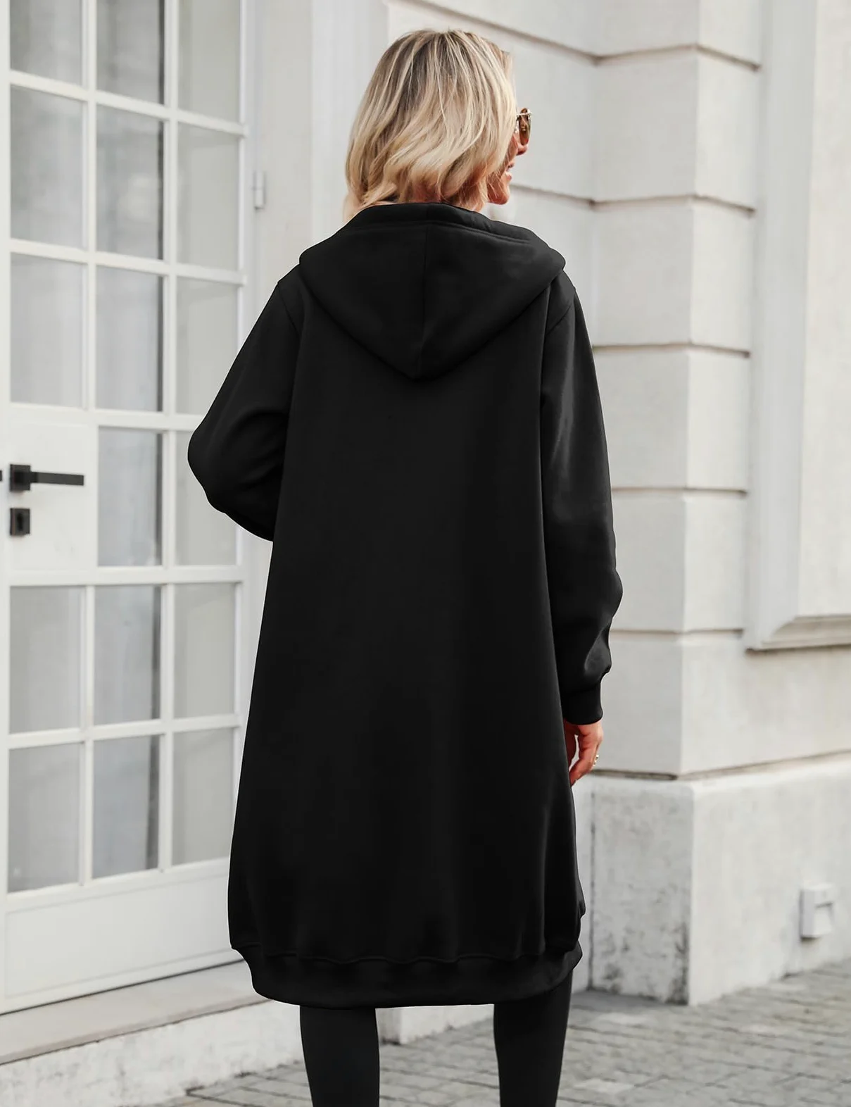 Tuopuda Damen Lange Kapuzenpullover mit Reißverschluss Hoodie Jacke Langarm Herbst Winter Pulli Sweatjacke Sweatshirts Kapuzenpullover Streetwear Strickjacke mit Taschen