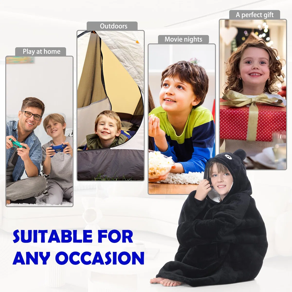 MOKANI ÜBergroßE Hoodie Decke Kinder mit äRmel Tragbare Kapuzenpullover, Super Weich Warmes Bequeme Sweatshirt mit Tasche füR Junge MäDchen