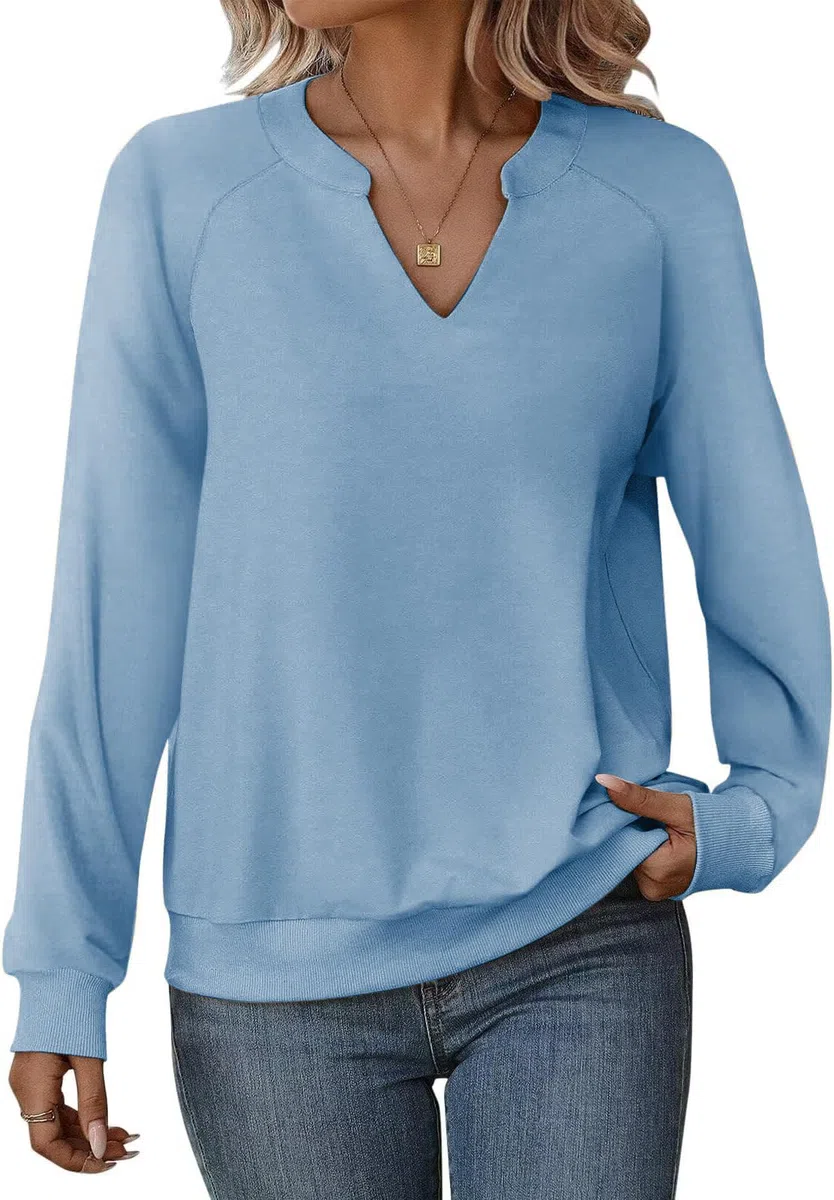 Cuptacc Pullover Damen Langarmshirt Damen V-Ausschnitt Oberteile Elegant Weich Herbst Mode Lässig Einfarbig T-Shirts