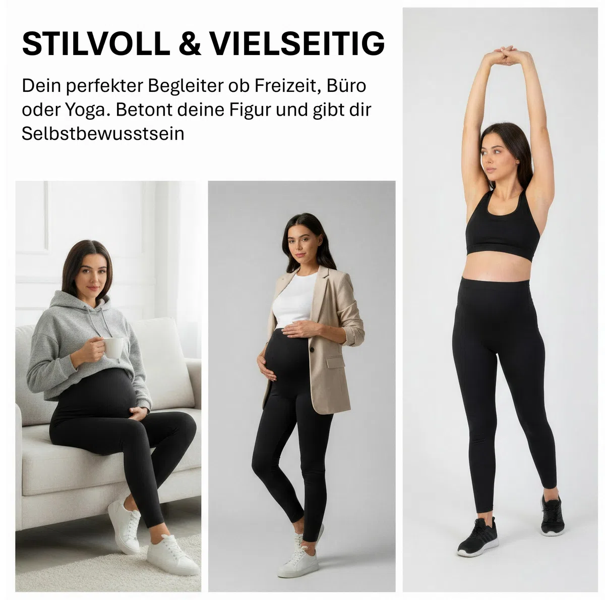 Schwangerschaftsleggings | Blickdichte Umstandsleggings (High Waist) stützt den Babybauch - elastisch bequem & weich | Umstandsmode für Jede Phase