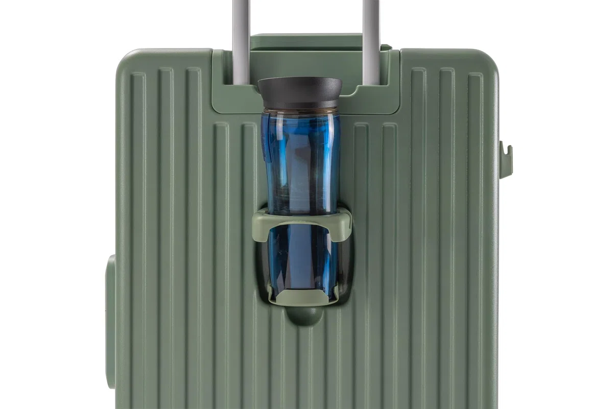 Travelhouse Roma Reisekoffer mit USB & Getränkehalter, Hartschale, Alu-Rahmen, Extrafach, 2xTSA, 65x40x25 cm, Salbeigrün