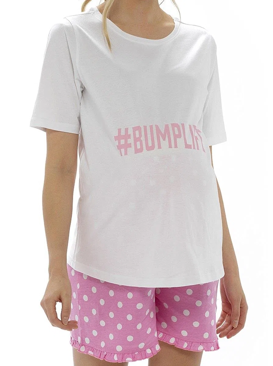 Thingimijigs #BUMPLIFE Damen Umstands-Pyjama, gepunktet, weicher Jersey-Baumwolle, kurzer Schlafanzug