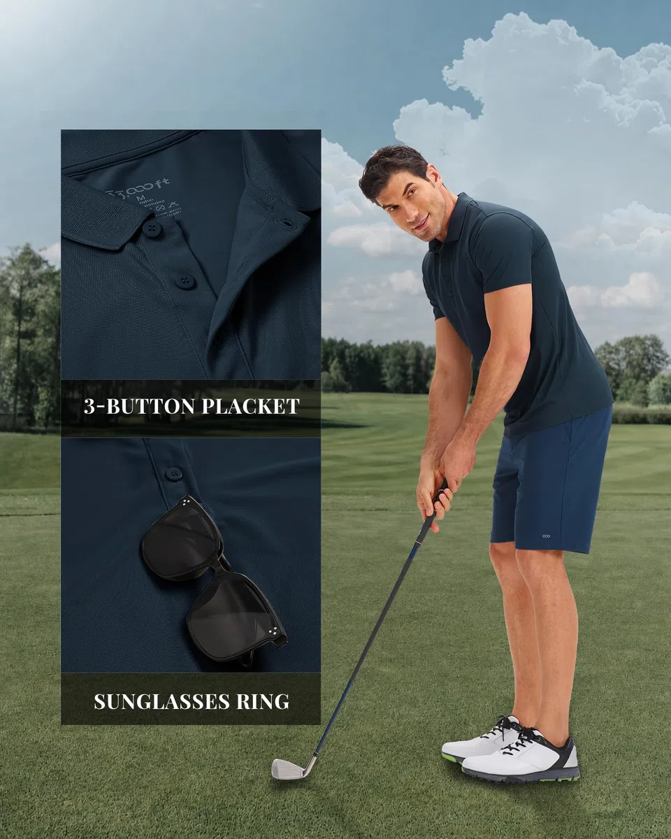33,000ft Herren Poloshirt Golf Shirt UPF50+ Sonnenschutz Sommer Kurzarm Tshirts Schnelltrocknend Performance Sportshirt Outdoor Einfarbige Poloshirts für Männer zum Golfen Tennis