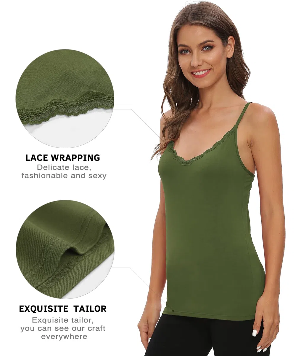 Ymmchy Damen Tanktop mit Spitzen Unterhemd Spaghettiträger Basic Top V-Ausschnitt Verstellbare Trägertop 4er Pack
