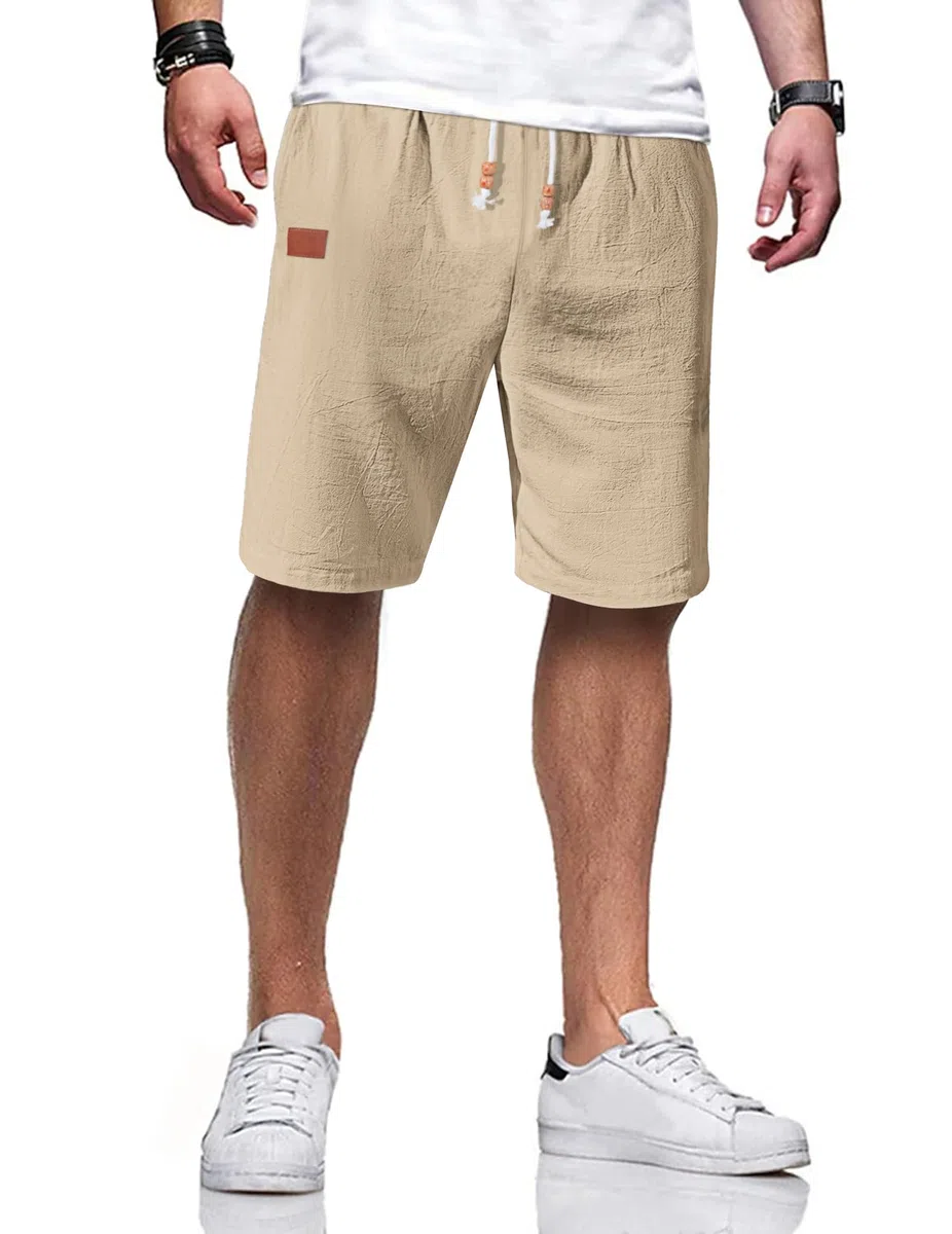TARAINYA Leinen Kurze Hosen Herren Baumwolle mit Gummizug Freizeithose Shorts Herren Sommer Casual Leicht mit Taschen