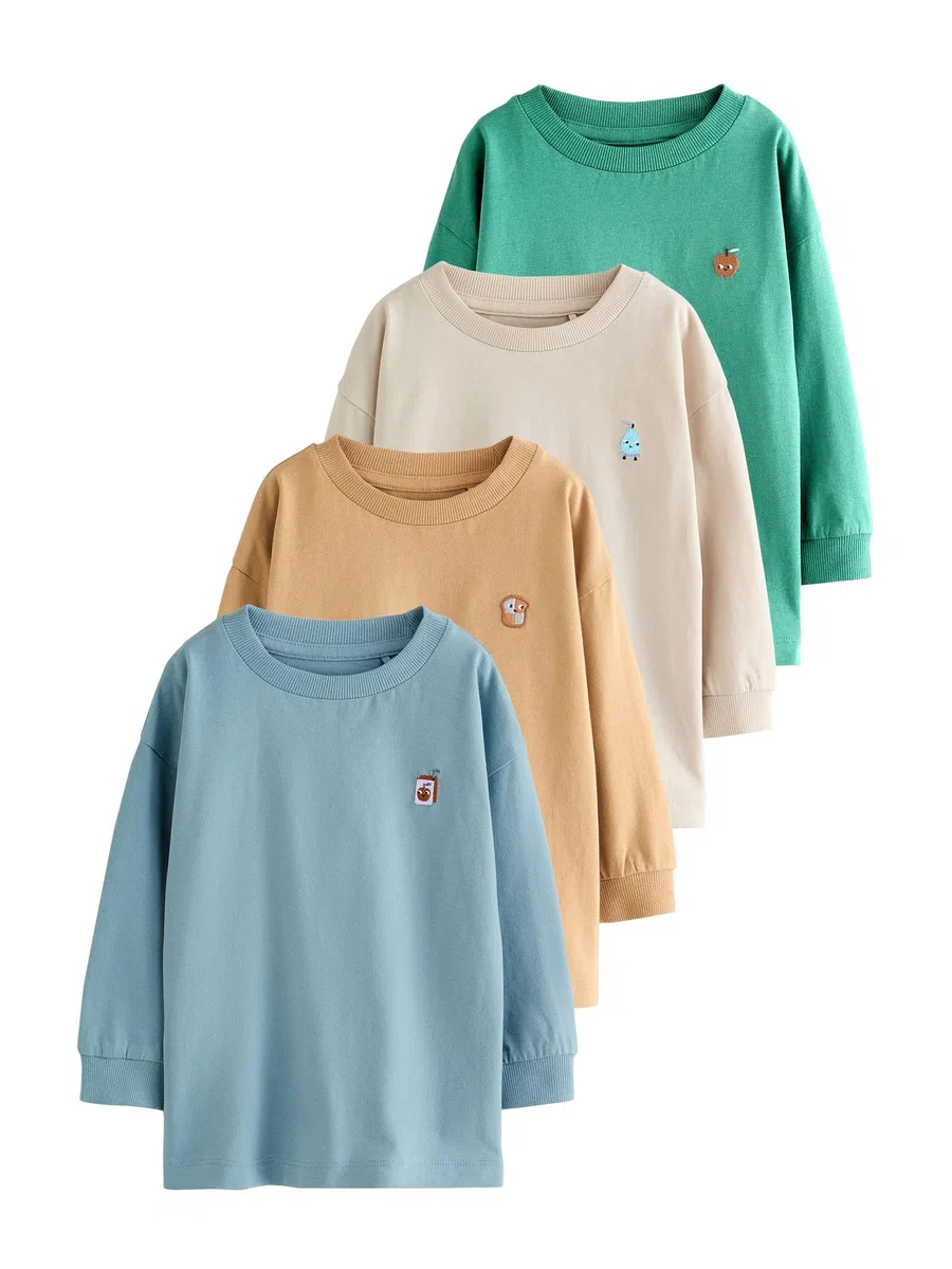 NEXT Jungen Langarmshirts mit Grafik-Print, 4er-Pack 62-122