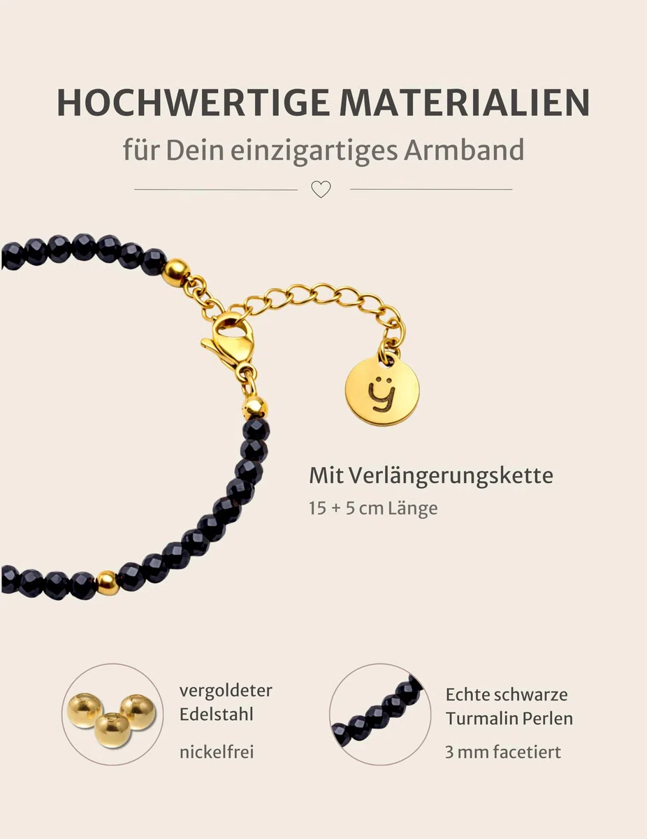 happymaker - Edelstein Perlenarmband mit 925 Sterling Silber oder vergoldeten Perlen, handgefertigt in Deutschland, Geschenkkarte und Geschenkverpackung - Verschluss und Verlängerungskette
