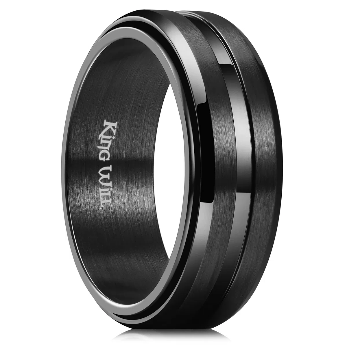 King Will 8mm Spinner Ring für Männer & Frauen - Edelstahl Fidget Angst Ring mit hochglanzpolierter & gebürsteter Oberfläche | Schwarz, Silber, Unisex Schmuck Geschenk