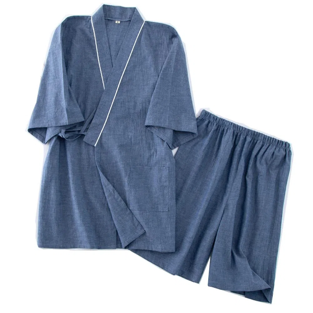 Japanischer Kimono-Herren-Pyjama in Übergröße, kurzärmliges Oberteil und Hose, Nachtwäsche, Pyjamas-Set