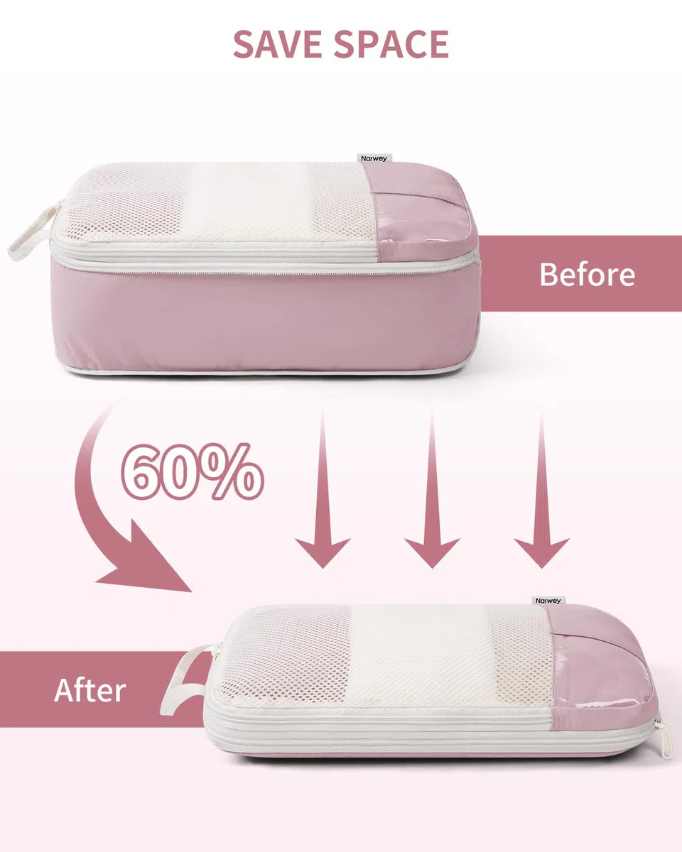 Narwey 6 Teilige Packing Cubes Koffer Organizer Set Compression Packing Cubes Kompression Koffer Organizer, Packwürfel Kompression für Travel Essentials & Reise Set (Kombiniert)