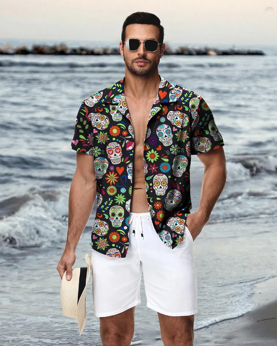 HMIYA Hawaii Hemd Männer Hawaiihemd Herren Kurzarmhemd Button Down