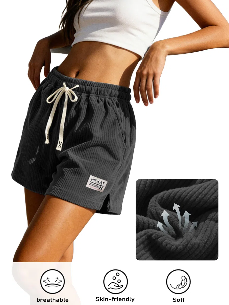 Hidkat Damen Shorts – Lässige Cord-Shorts mit elastischem Bund und Kordelzug – Sommer-Strandshorts