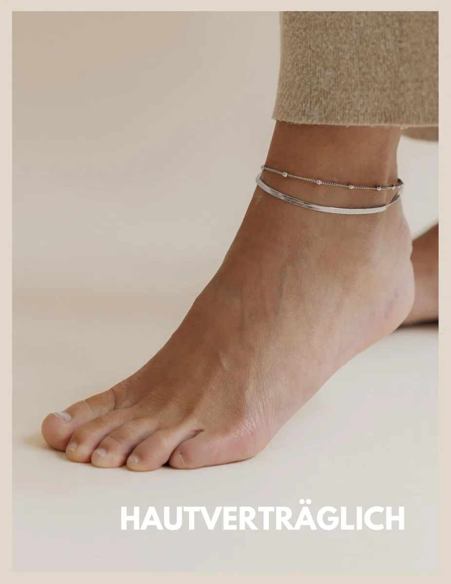 Gd. GOOD.designs EST. 2015 Fußkettchen für Damen I Mehrreihige Fußkette - Verstellbar I Schlangenkette Fußschmuck in Gold - Silber - Rosegold - Schwarz I Wasserfest