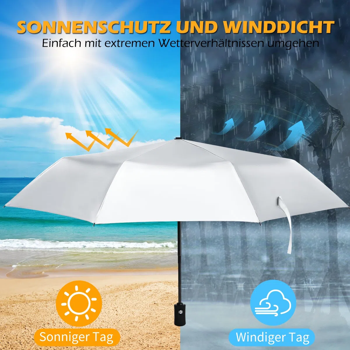Regenschirm mit UV-Schutzfaktor 50+, kompakter Regenschirm für Sonne, wasserdicht und windabweisend, Sonnenschutz, automatisches Öffnen, Schließen (Silber/Rosa, 46inch)