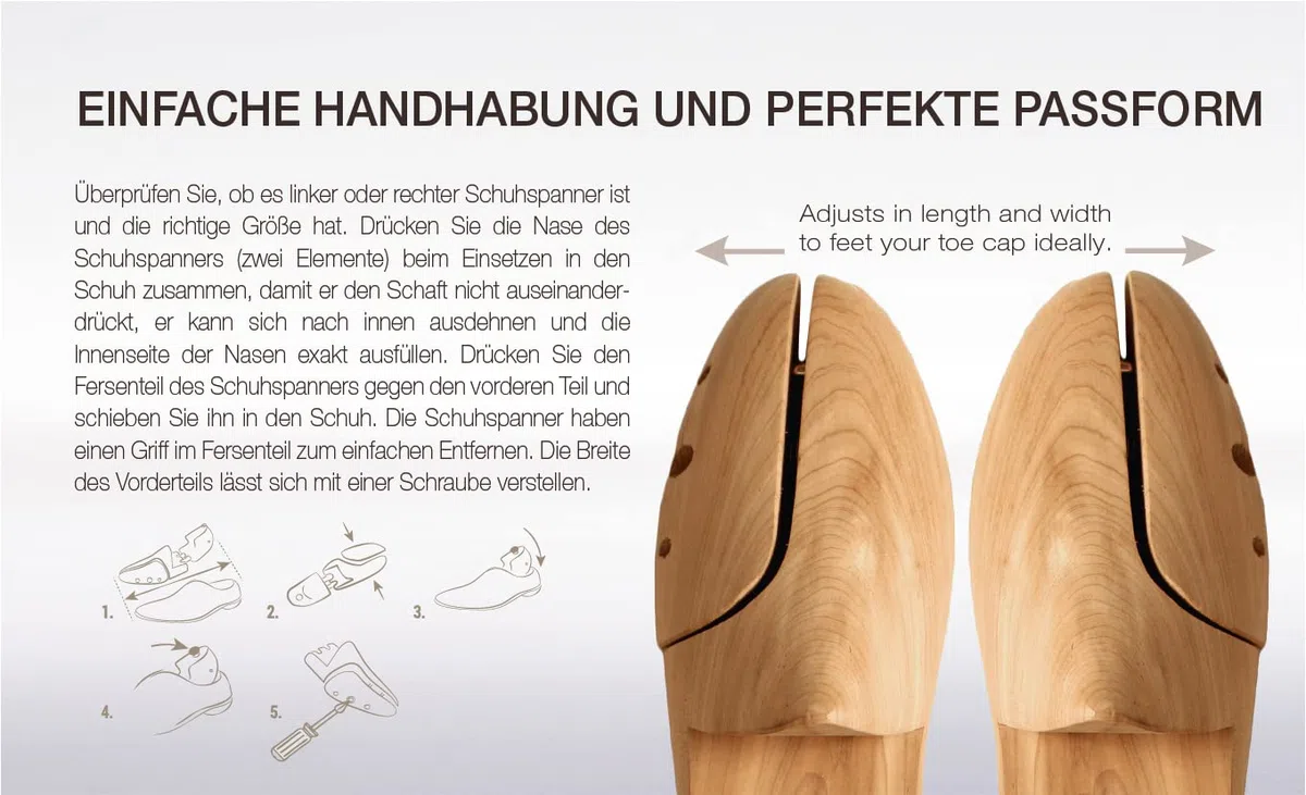 Coccine - Schuhspanner Zedernholz, Schuhdehner Schuhweiter Extrastark, Knickschutz Schuhspanner Holz, Shoe Stretcher mit Einstellbarer Federn, für Alle Schuhe