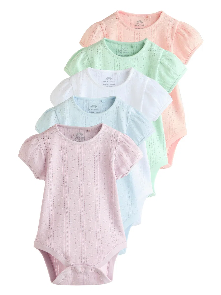 NEXT Baby Kurzärmelige Bodys mit Lochstickerei im 5er-Pack