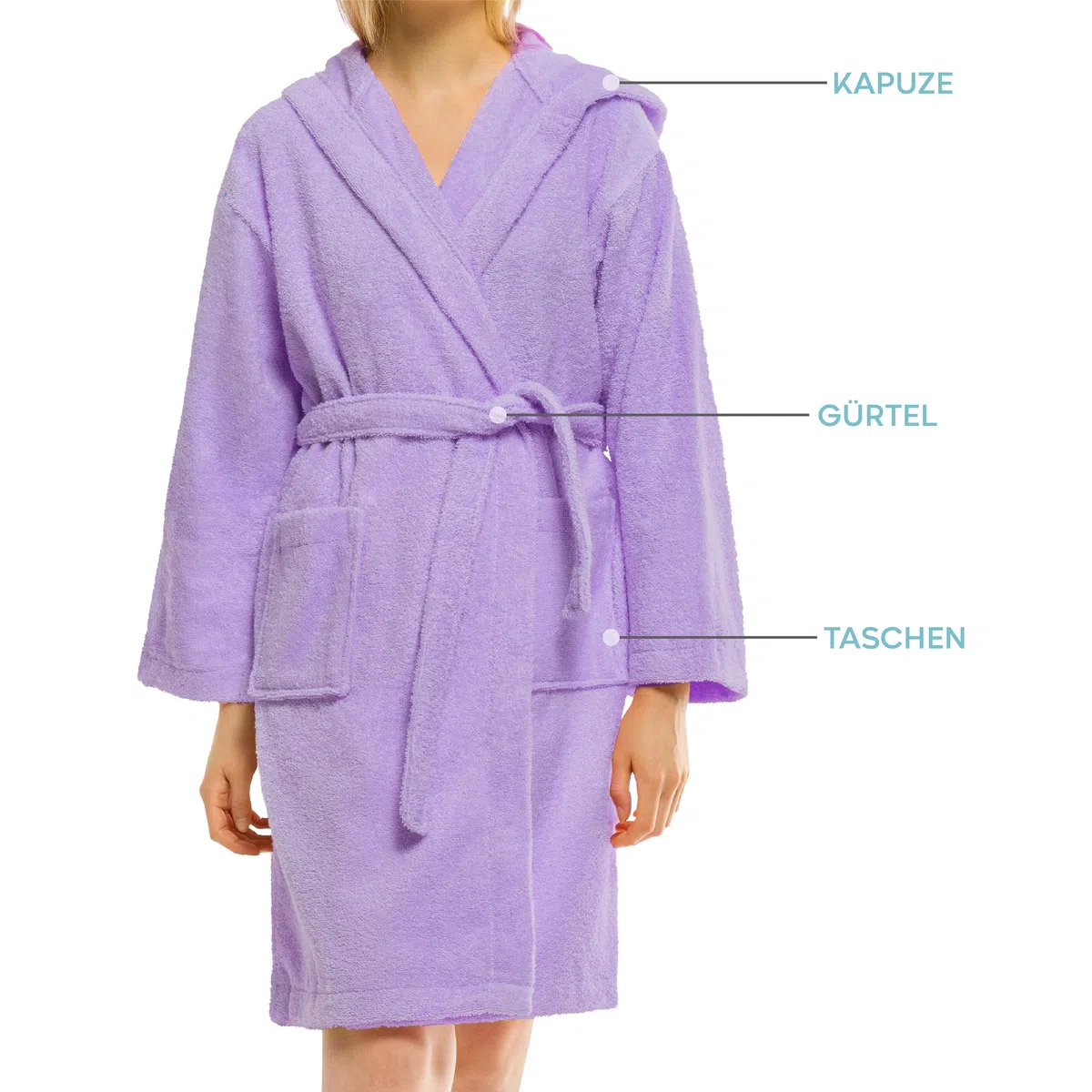 Twinzen Bademantel Kinder & Teenager mit Kapuze, 100% Baumwolle Oeko-Tex, Frottee