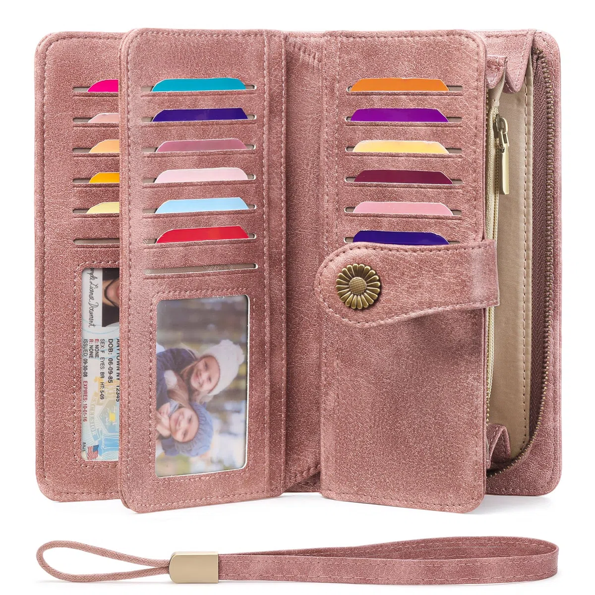 SENDEFN Geldbörse für Damen, Leder, große Damen, Kupplung, RFID-Schutz, blockierend, große Kapazität, Lange Geldbörse mit 24 Kartenfächern und Armband