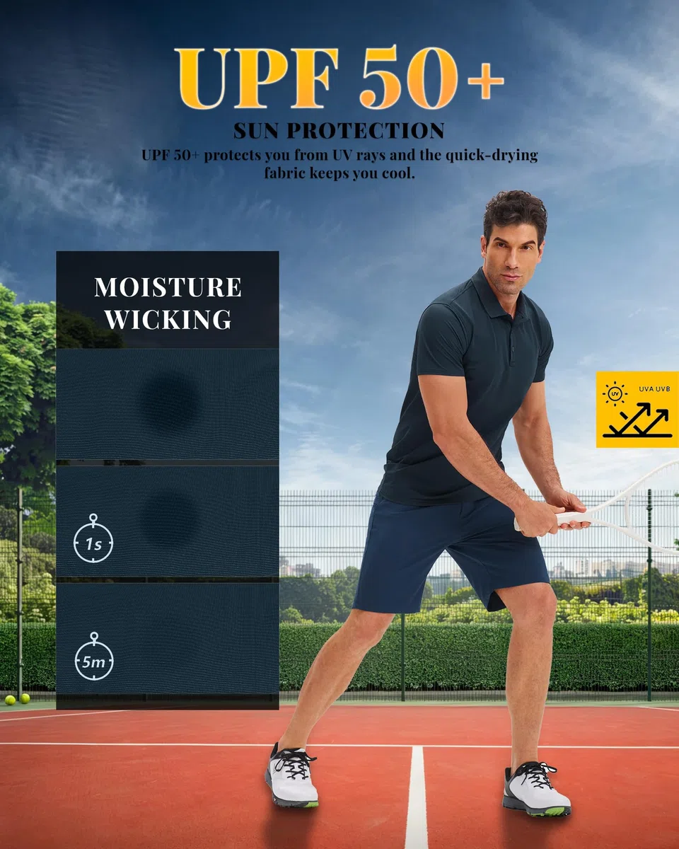 33,000ft Herren Poloshirt Golf Shirt UPF50+ Sonnenschutz Sommer Kurzarm Tshirts Schnelltrocknend Performance Sportshirt Outdoor Einfarbige Poloshirts für Männer zum Golfen Tennis