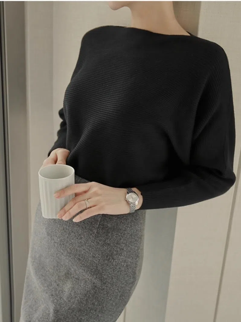 FULIER Boot-Ausschnitt Batwing Ärmel Dolman Lose gestrickte Pullover und Pullis Pullover Tops für Frauen