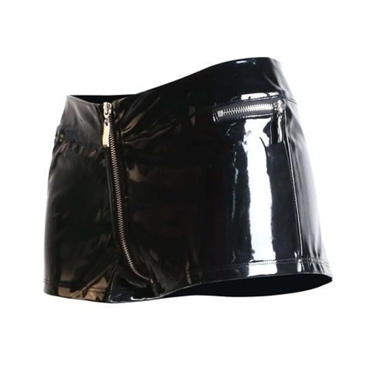 Wetlook-Shorts für Damen, mit Reißverschluss, Kunstleder, hohe Taille, Clubwear, Reißverschlüsse, Hotpants im Schritt