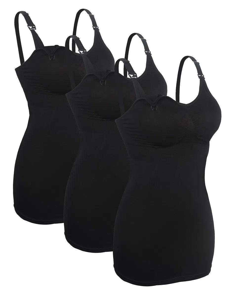 4How Damen Stillshirt Stilltop 3er Pack Mutterschaft Tanktop mit Eingebautem BH für Stillen Schlaf Camisole Freizeit und Alltag