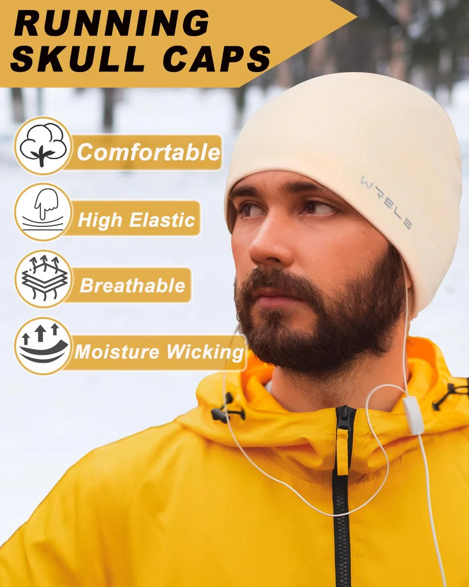 WRELS Wintermütze zum Laufen, Thermo, dehnbar, Totenkopfkappen, leicht, für Radsport, Sport, für Herren und Damen