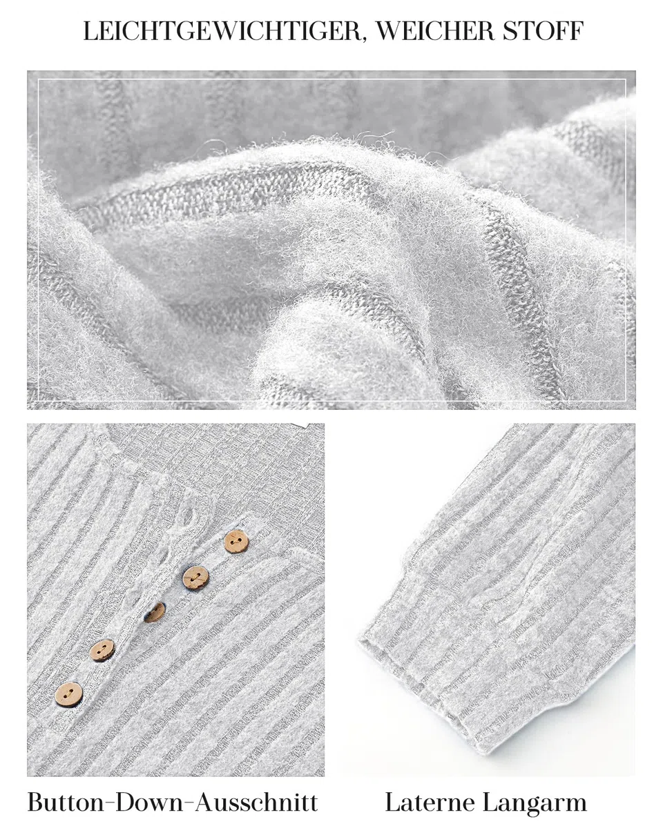 Tanmolo Damen Leichte Strickpullover Langarm Henley Shirt Herbst lässig Rundhals-Knöpfe Elegant Sweatshirt Tunika Tops