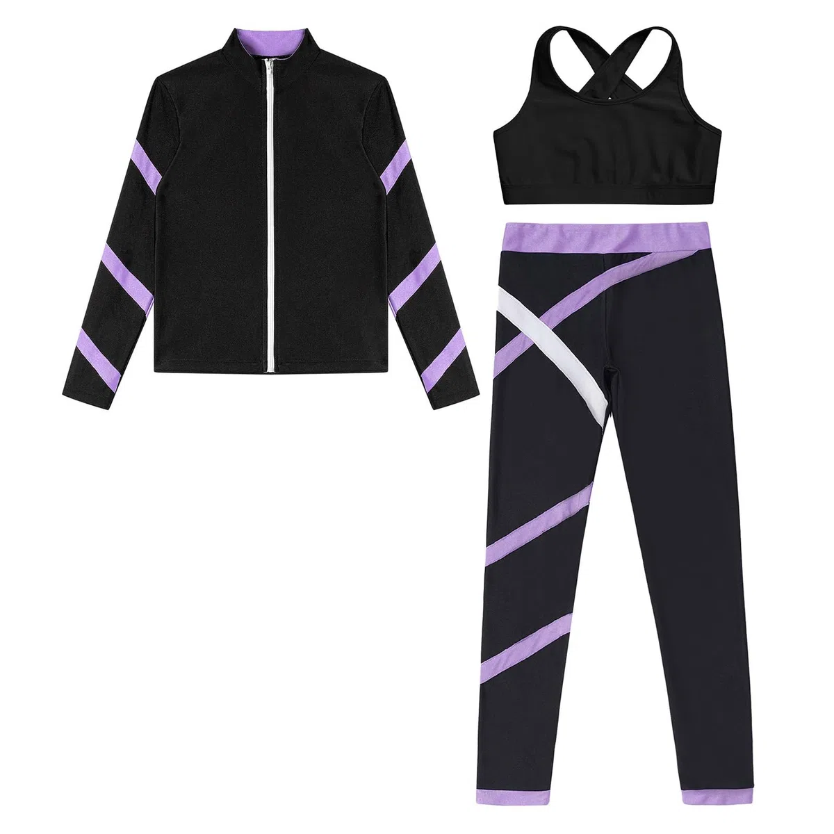 Kind Turnanzug Tanzmädchen Set Eiskunstlauf Outfit Leggings Und Tanktop Jacke Sport Fitness teilig