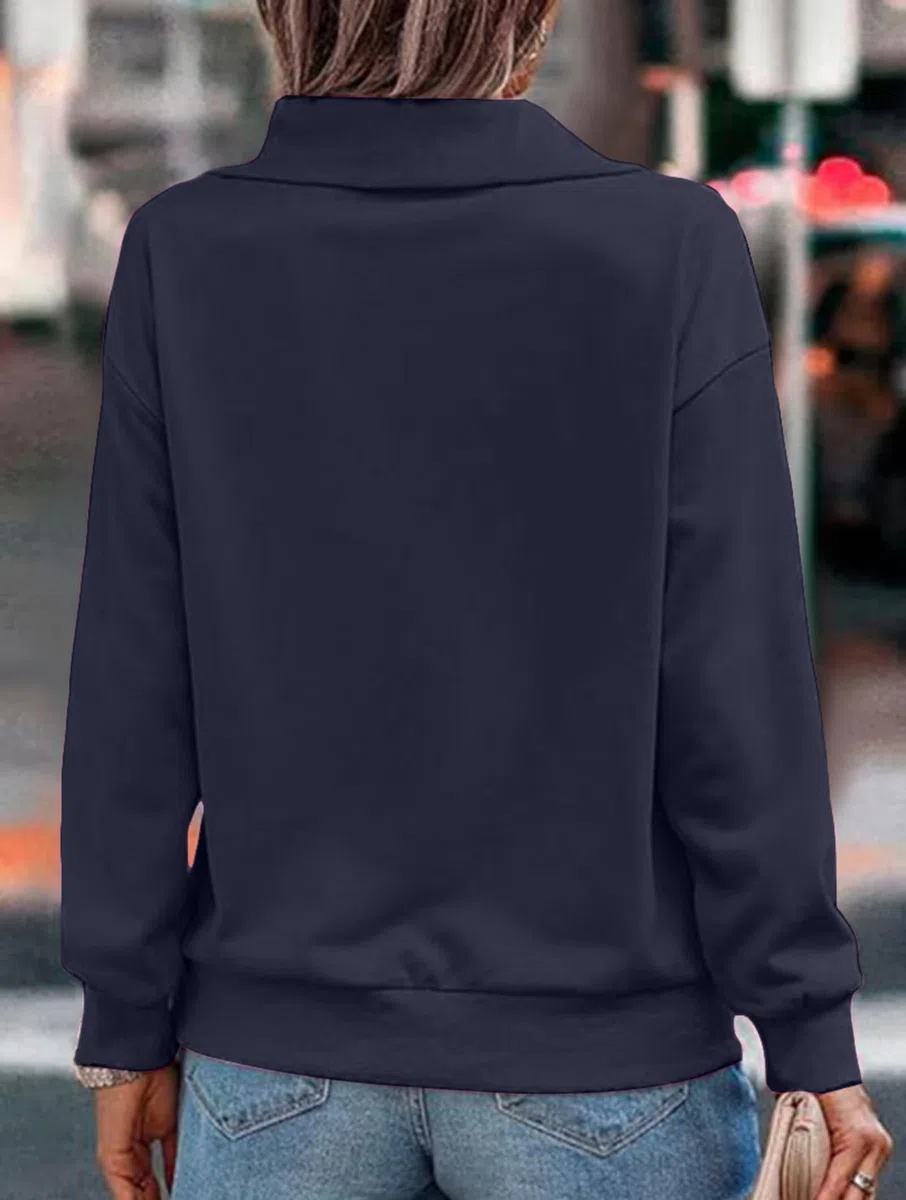 Cuptacc Pullover Damen Sweatshirt Herbst Quarter Zip Langarm Stehkragen Pullover Loose Einfarbig Casual Oberteile Damen
