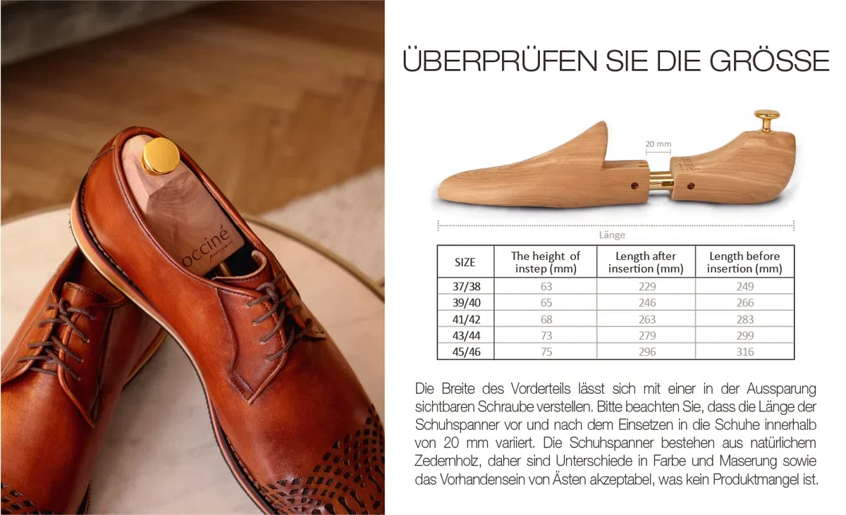 Coccine - Schuhspanner Zedernholz, Schuhdehner Schuhweiter Extrastark, Knickschutz Schuhspanner Holz, Shoe Stretcher mit Einstellbarer Federn, für Alle Schuhe