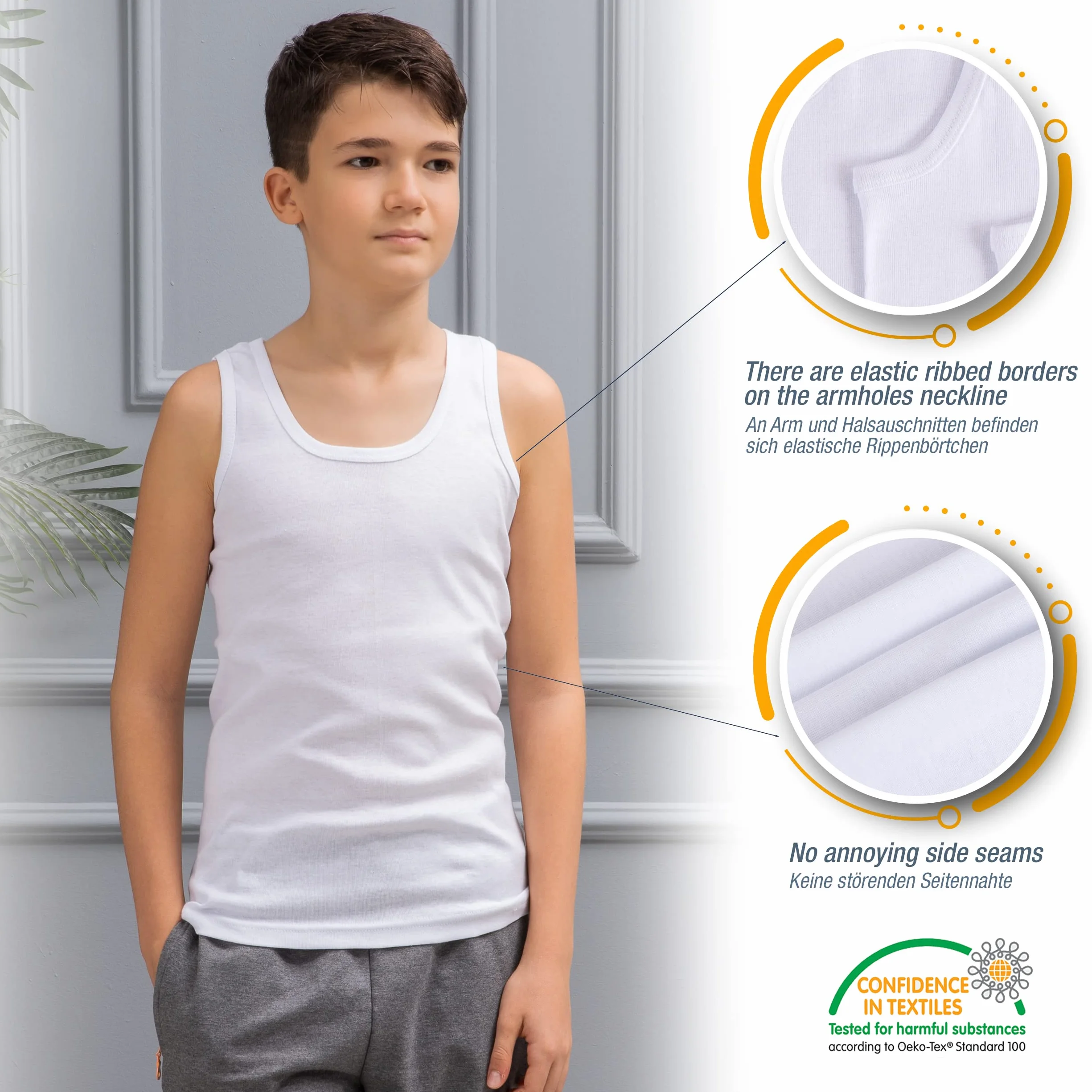 LOREZA ® 6 Pack Jungen Unterhemden 100% Baumwolle Tank Top
